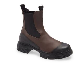 GANNI waterproof recycled brown rubber city boots